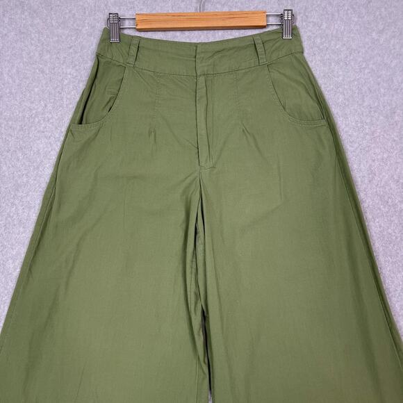 Free People Green Menorca 100% Cotton Crop Wide Leg High Waisted Pant Size 4 - Picture 3 of 10